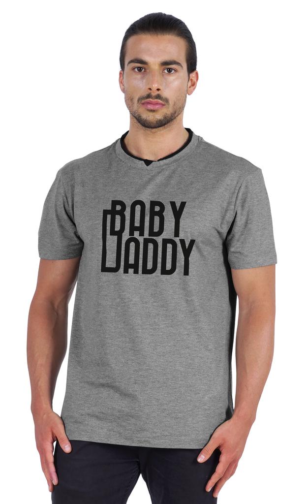 Inkmeso Men  s Graphic Quote   Baby Daddy   Tshirt For Dads Round Neck with V Cut