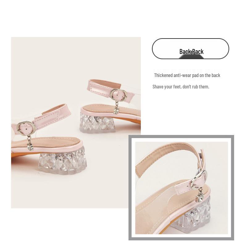 Mädchen 2025 Sommersandalen: Blockabsatz Feenstil mit Schleife - Ein-Wort Halbschuh-Design