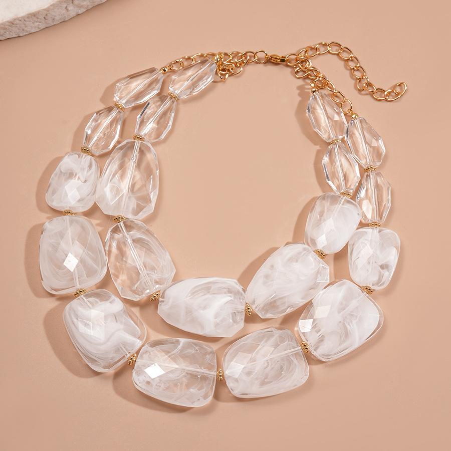 Irregular Acrylic Beaded Double-layer Necklace for Women Exaggerated Clavicle Chain Holiday Accessories