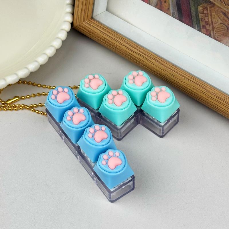 Adorable Silicone Cat Paw Keycap Fidget Keychain, No LED Light, Portable Stress Relief Toy for Adults & Children