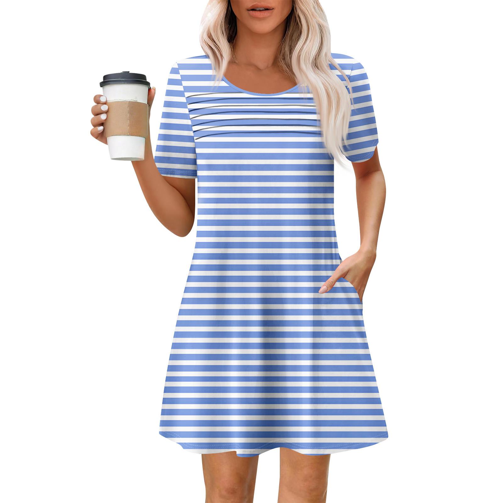 

Женские летние повседневные платья с круглым вырезом, плиссированные, с карманами, с принтом, с коротким рукавом S