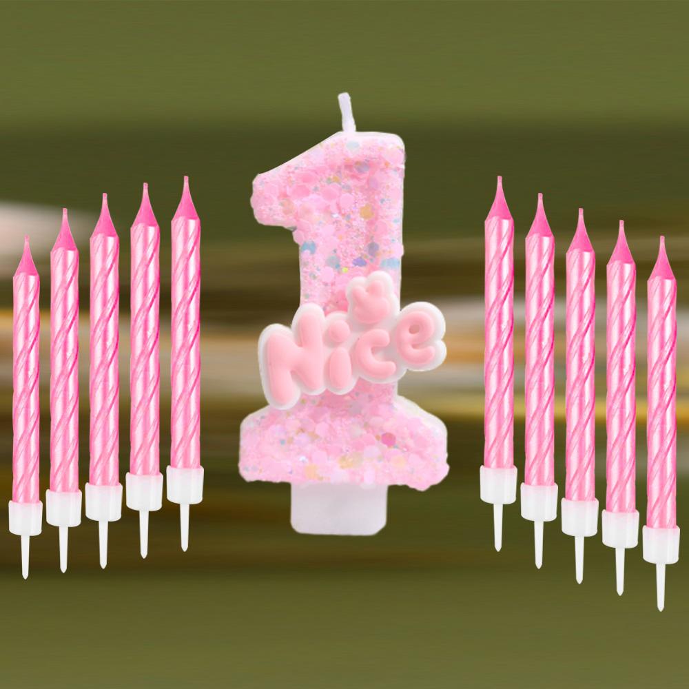 11pcs Glitter Pink Nice Birthday Candle 0-9 Cake Topper Decorations for Girl Woman Baby Shower Party Wedding Decor Supplies