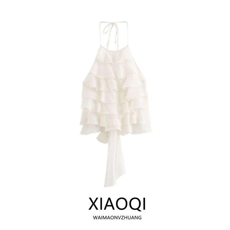 Fashion Wind 2024 Autumn New Women's Clothing Stylish Braces In White Open Back Hanging Collar Tops 0881052