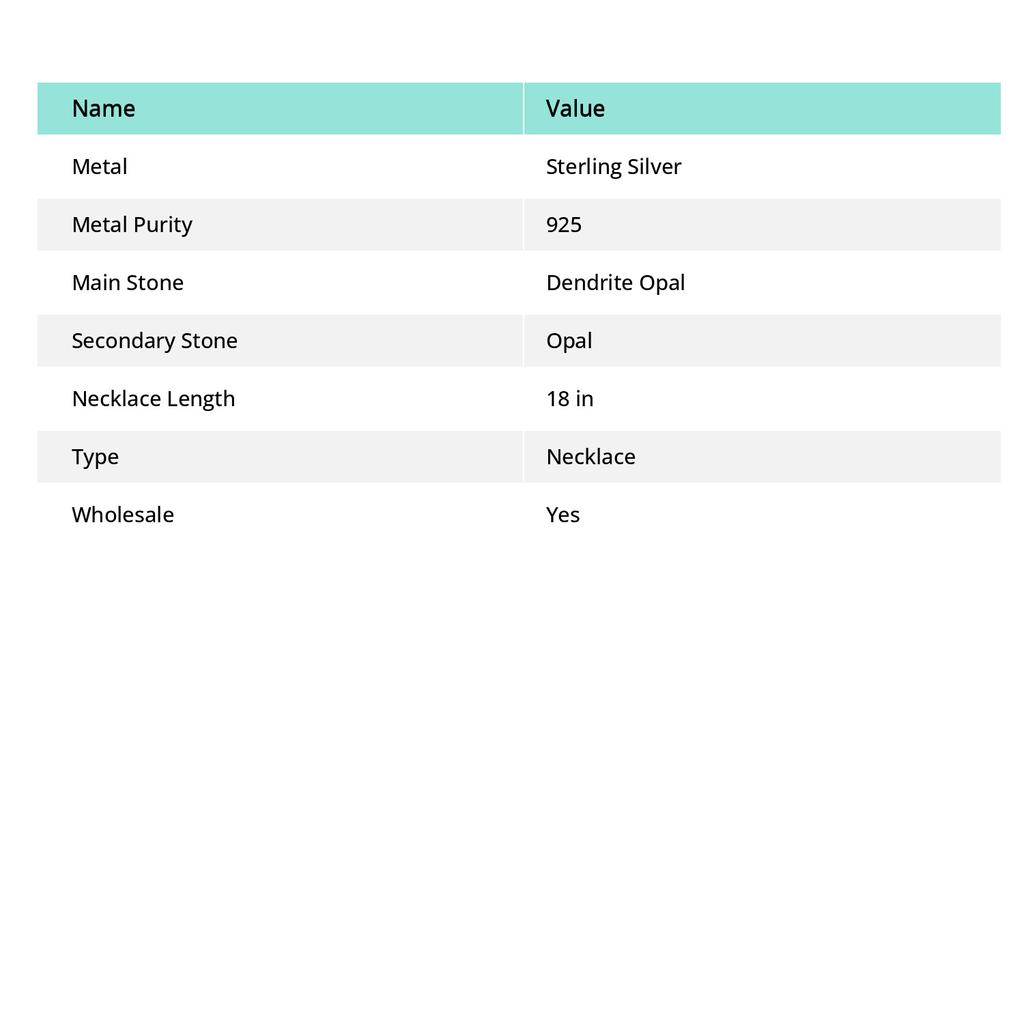 Collar de ópalo dendrítico natural, piedra preciosa de ópalo, plata de ley 925, 45,7 cm, p0B64