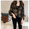 Early Autumn New Plus Size Checkered Shirt Women's Long Sleeved Hong Kong Style Top Chic Shirt