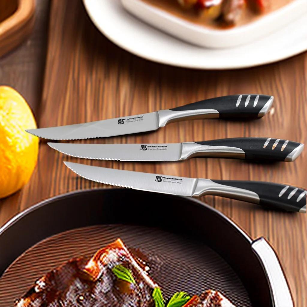 4/6/8 Deutsches Steakmesser-Set aus kohlenstoffhaltigem Edelstahl, Tafelmesser und Tafelgabel-Set, doppelt geschmiedetes Tafelmesser mit vollem Griff