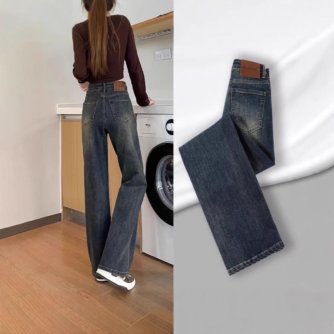 

2024 Women s Cement Grey High-Waisted Fleece-Lined Slimming Straight-Leg Jeans 2XL