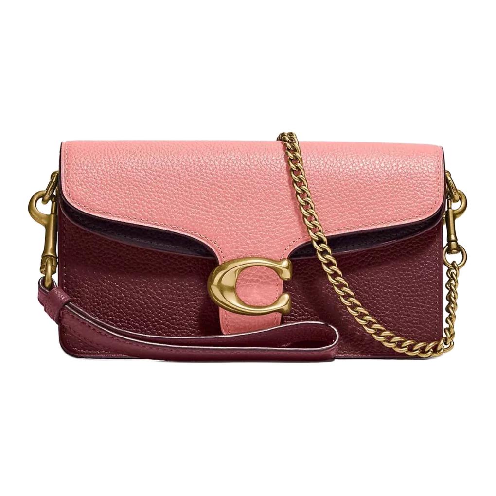 New COACH Tabby Leather One Shoulder Handbag, Crossbody Bag Mini Women's Macaroon Pink & Burgundy 76199-B4MZI