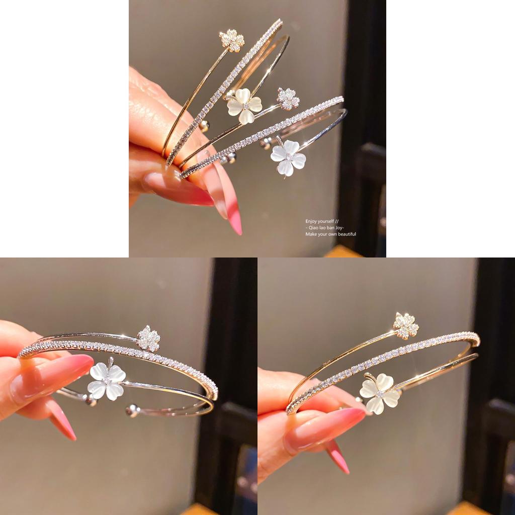 Zircon Cat Eye Flower Threestage Open Wristband For Stylish Office Accessory