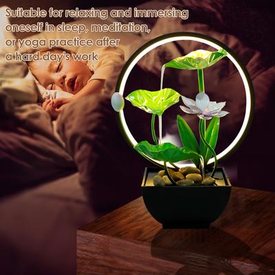 Water Lily Tabletop Fountain With Natural Stone USB Charging Desk Fountain With Built In Pump 3 Tiers Green Leaf Waterfall