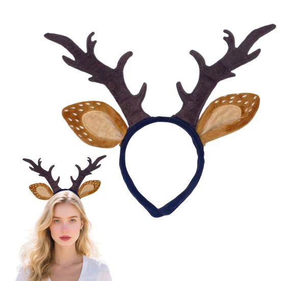 Reindeer Antlers Headband for Women Adults Plush Deer Ears Headpiece Reindeer Horns Costume Accessories for Halloween Christmas Party Cosplay Supplies