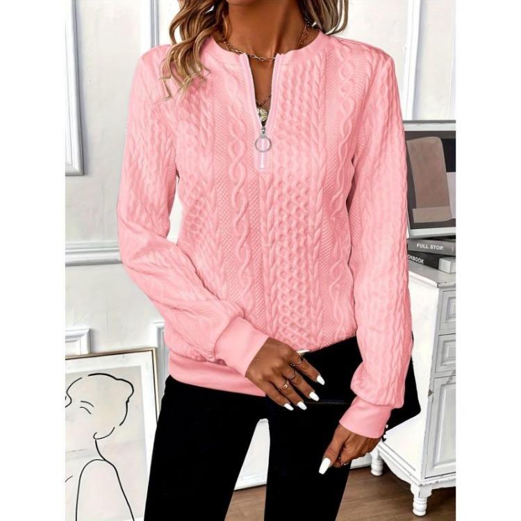 Hoodie Textured Women's Solid Color Long Sleeve Casual Top Loose Half Open Collar Autumn Winter