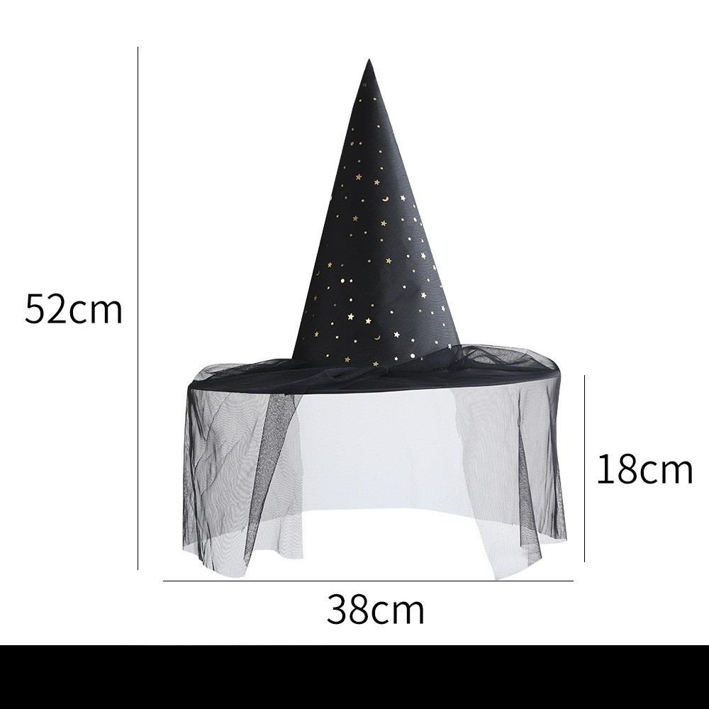 Halloween Witch Hat with Silver Buckle  Veil Kids Adult Cosplay Costume Prop Spooky Party Headwear