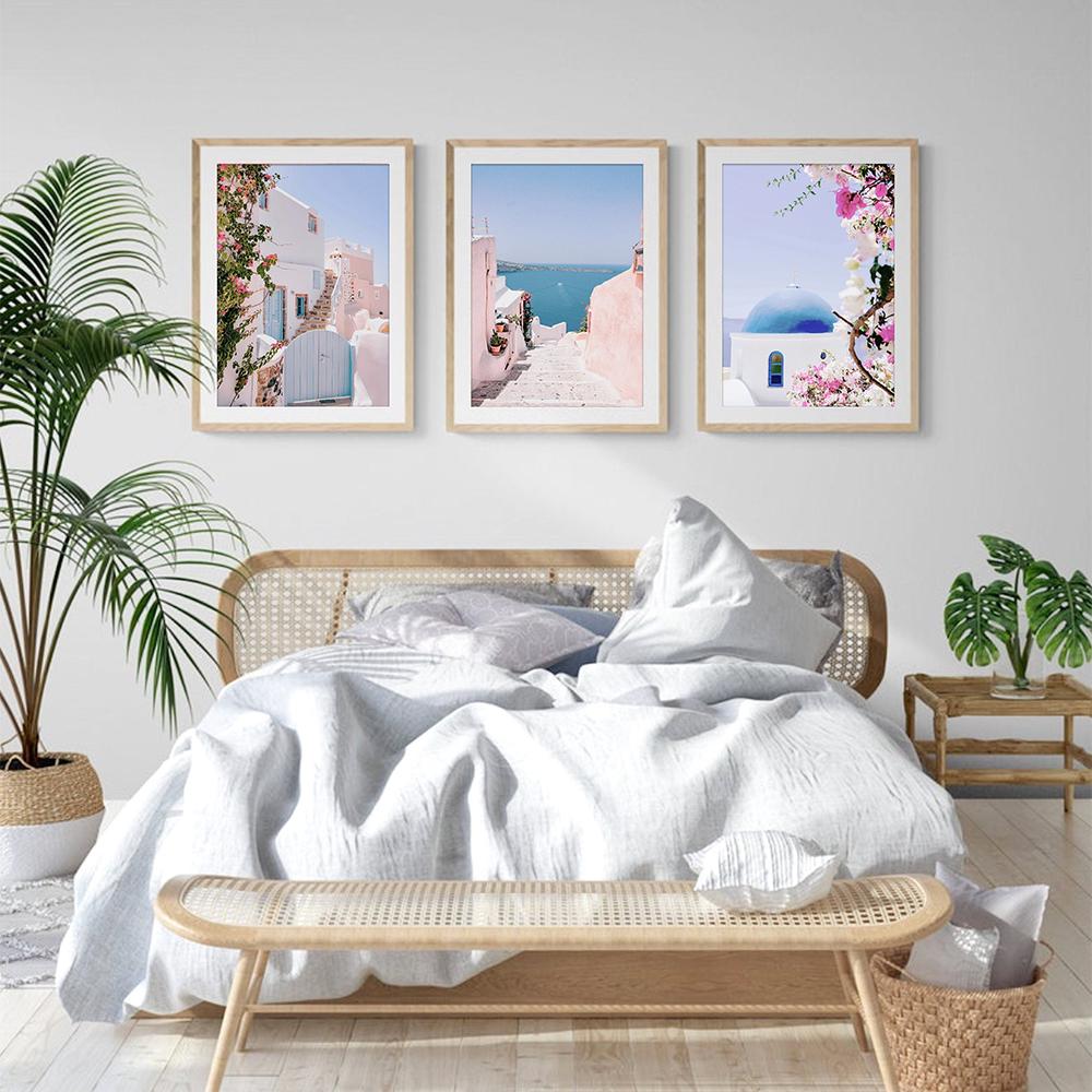 Greece Santorini Print Amalfi Coast Poster Landscape Wall Art Canvas Painting Summer Beach Mykonos Coast Wall Picture Home Decor