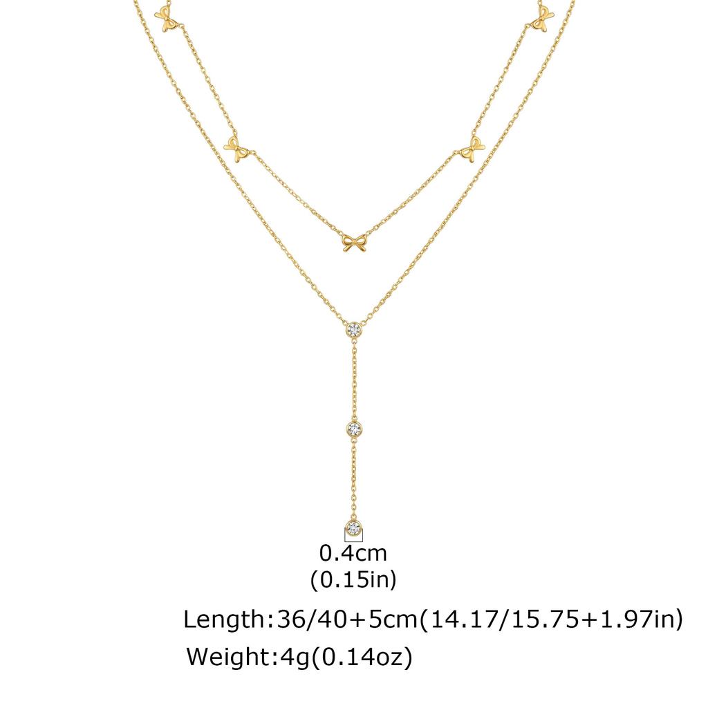 Fashion Women'S Necklace, Stainless Steel Bow Round Snake Chain Double Layer Stacked Necklace Nc-2524