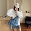 Simple Solid Color Large Capacity Women Casual Single Shoulder Denim Bag For Women