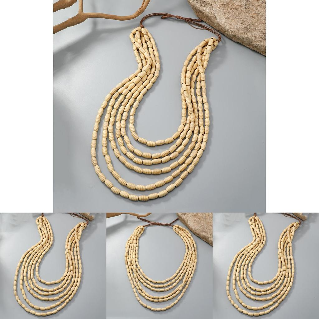 Bohemian Wooden Multilayer Necklace For Women Handmade Ethnic Style