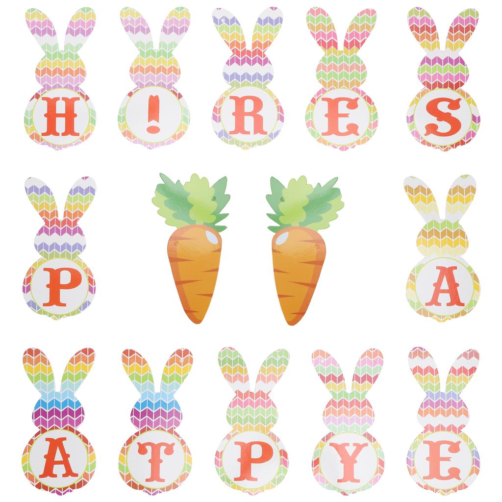 Paper Card Banner Rabbit Carrot Shape Strip Easter Festival Letter Decoration with Rope