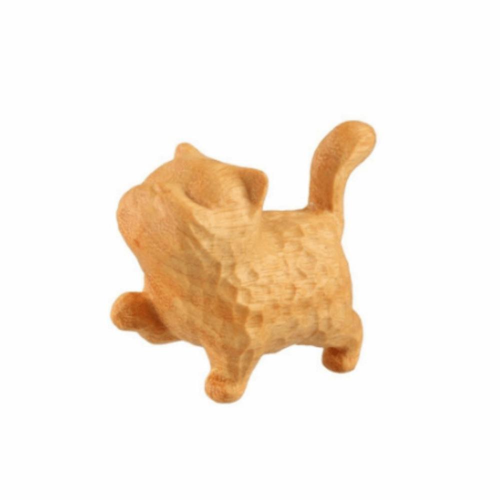 Tiny Wooden Cat Statue Hand-carved Animal Figurine Cat Model Crafts Cat Sculpture  Kids Gifts
