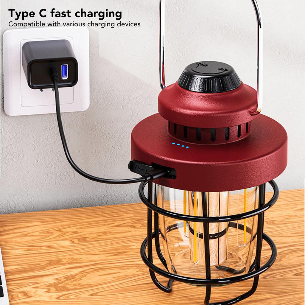 Retro LED Camping Lantern Portable Multifunctional Rechargeable Tent Light for Outdoor