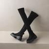 Krazing Pot Microfiber Autumn Winter Shoes Thick Bottom Flat Platform Size 43 Long Boots Zipper Over-the-knee Boots