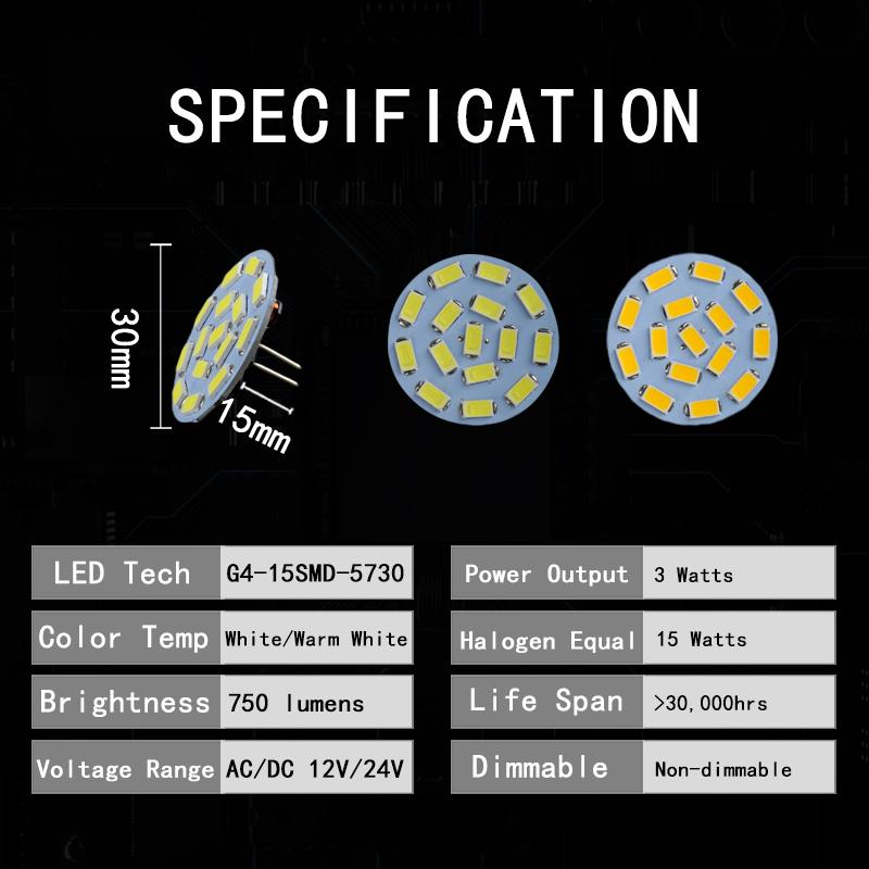 2Pcs 1W 2W 3W  G4 Back Pin Round Board LED Bulb DC 12V 24V  Lamp For Car Boat Home Spotlight Cabinet Lighting Replace Hologen