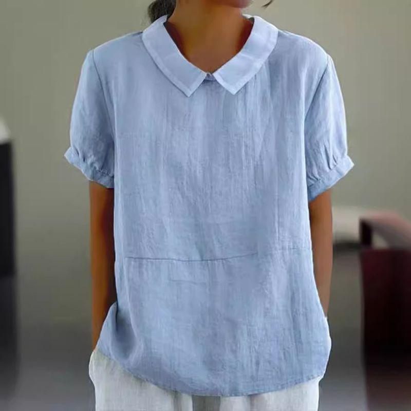 Loose Collar Short Sleeve Shirt for Women Loose Lapel Short sleeve Shirt Women