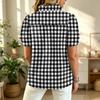 Women’s Fashion Casual Ruffle V Neck Plaid Print Blouse Short Sleeve Button Down Loose Fit Top for Everyday Wear Office