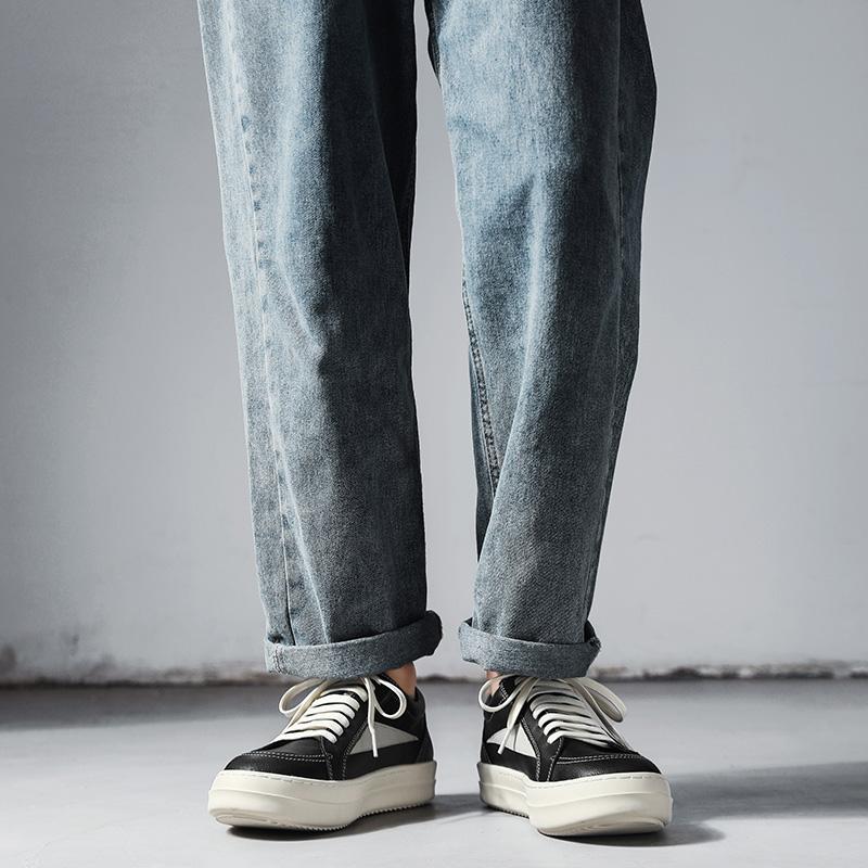 Fashion Genuine leather men's board shoes Trendy and versatile style Outdoor leisure party Daily office sports youth Classic Black shoes