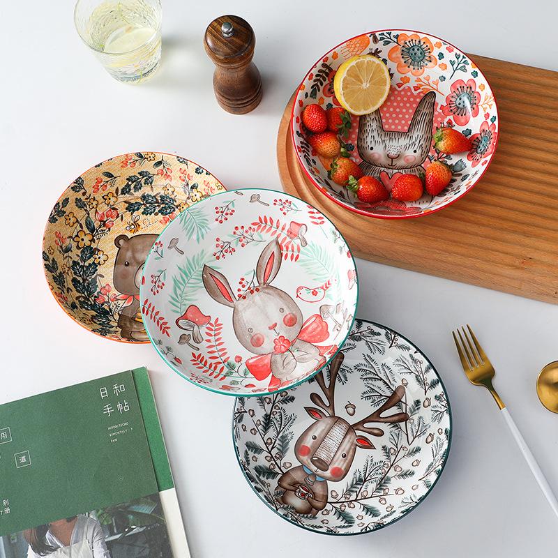 Japanese Cartoon Animal Ceramic Plate Restaurant Household Vegetable Plate Western Food Plate Breakfast Plate Fruit Plate Tableware Tray