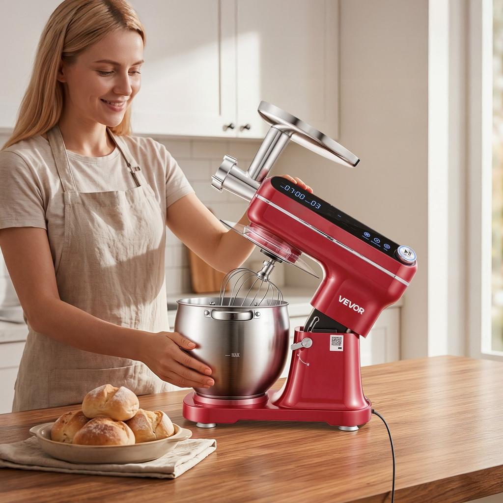 7L 2-in-1 Tilt Head Stand Mixer 1000W Electric Dough Mixer, Multifunctional Food Kitchen Mixer with Stainless Steel Bowl, Meat Grinder Attachment,