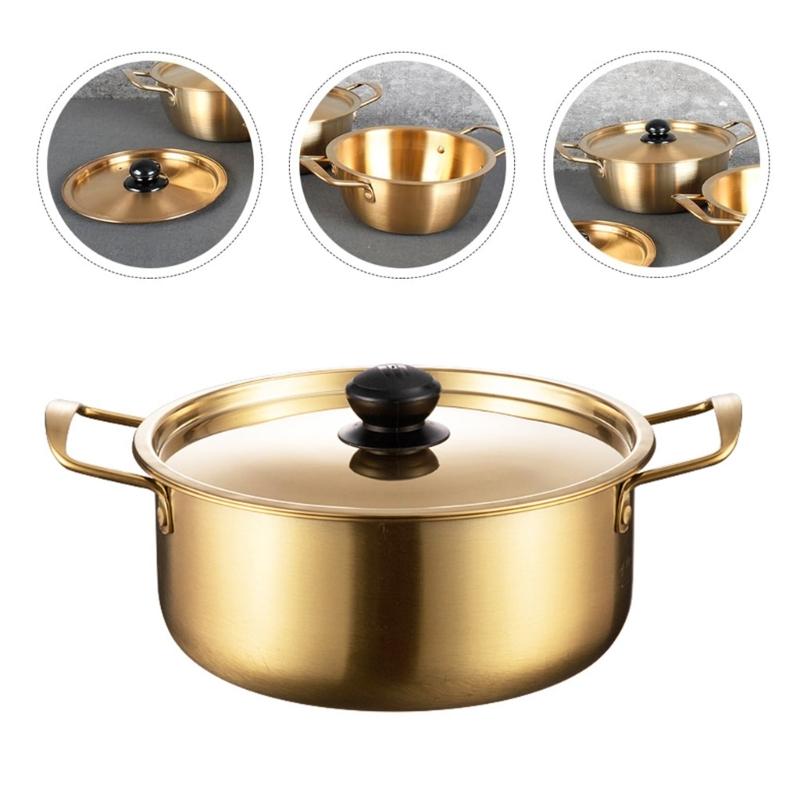Korean Style Noodles Cooking Pot With Cover Comes and Eating Utensils Portable Stainless Steel Soup Pot