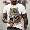 Fierce Tiger Animal Pattern Men's T-Shirts Short Sleeve 3D Animal Printed Trend Street Tee Oversized T Shirt Men Clothing Tops
