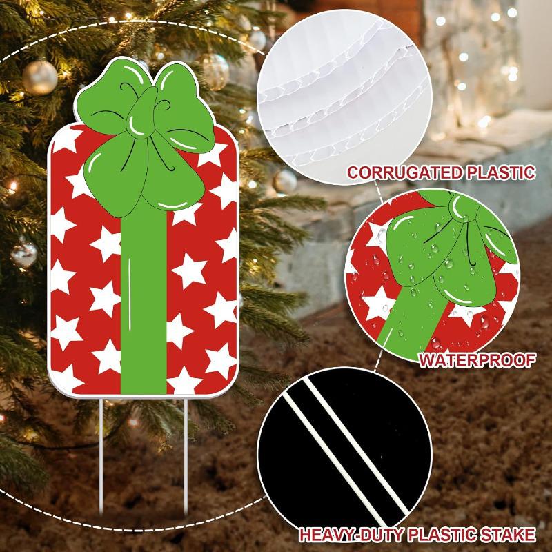 10-Piece Colorful Christmas Gift Box Yard Sign Set with Stakes - Waterproof Outdoor Decoration