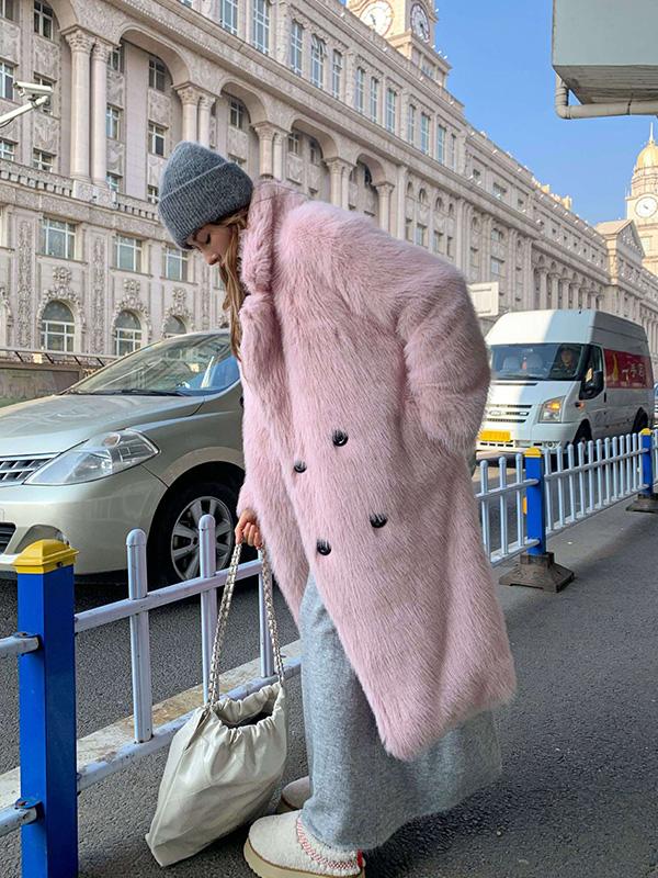 Faux Fur Coat Loose-Fit Faux Fur Jacket Women's Long-Length Coat with Oversized Collar for Fall/Winter