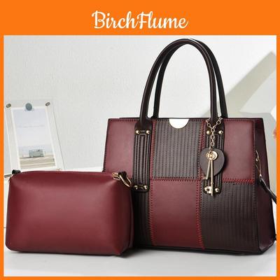 Bolsa Tote Grande de PU para Mulheres com Bloqueio de Cores Contrastantes e Bolsos Internos para Uso Diário