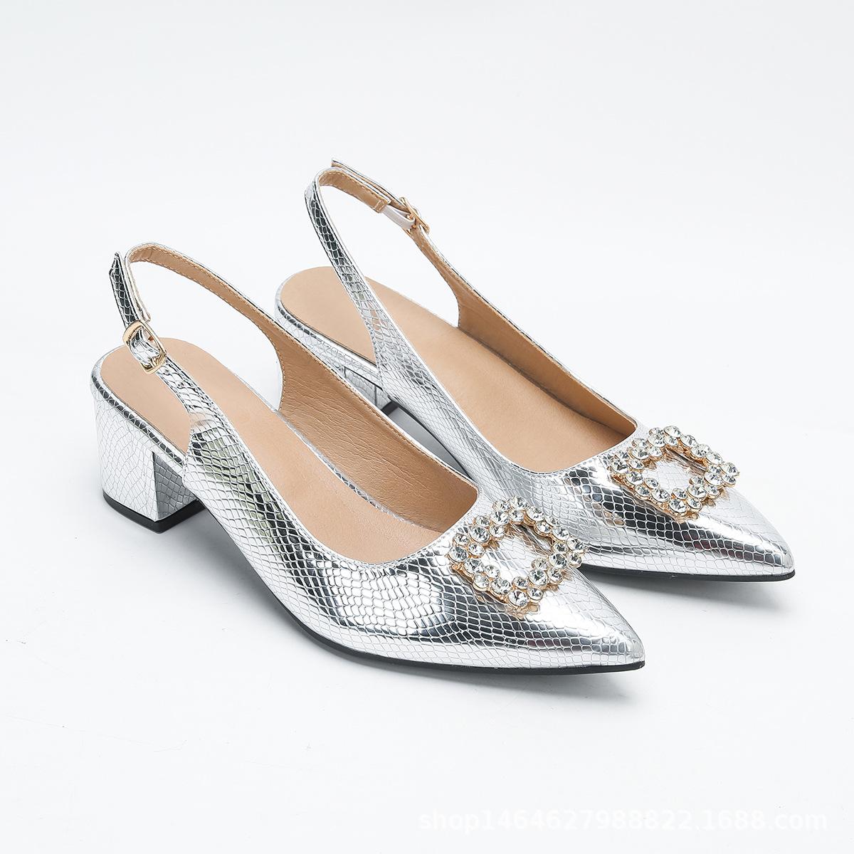 

Летние босоножки на толстом каблуке с острым носком и закрытой пяткой, женские новые темпераментные туфли на высоком каблуке 37 серебряный