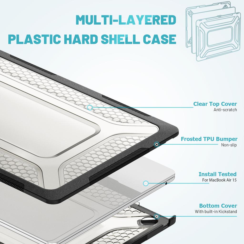 For Macbook Air 15 inch (2025)/(2024) A3114 M3/(2023) M2 A2941 Anti-Slip Laptop Case Honeycomb Heat Dissipation Kickstand PC+TPU Cover