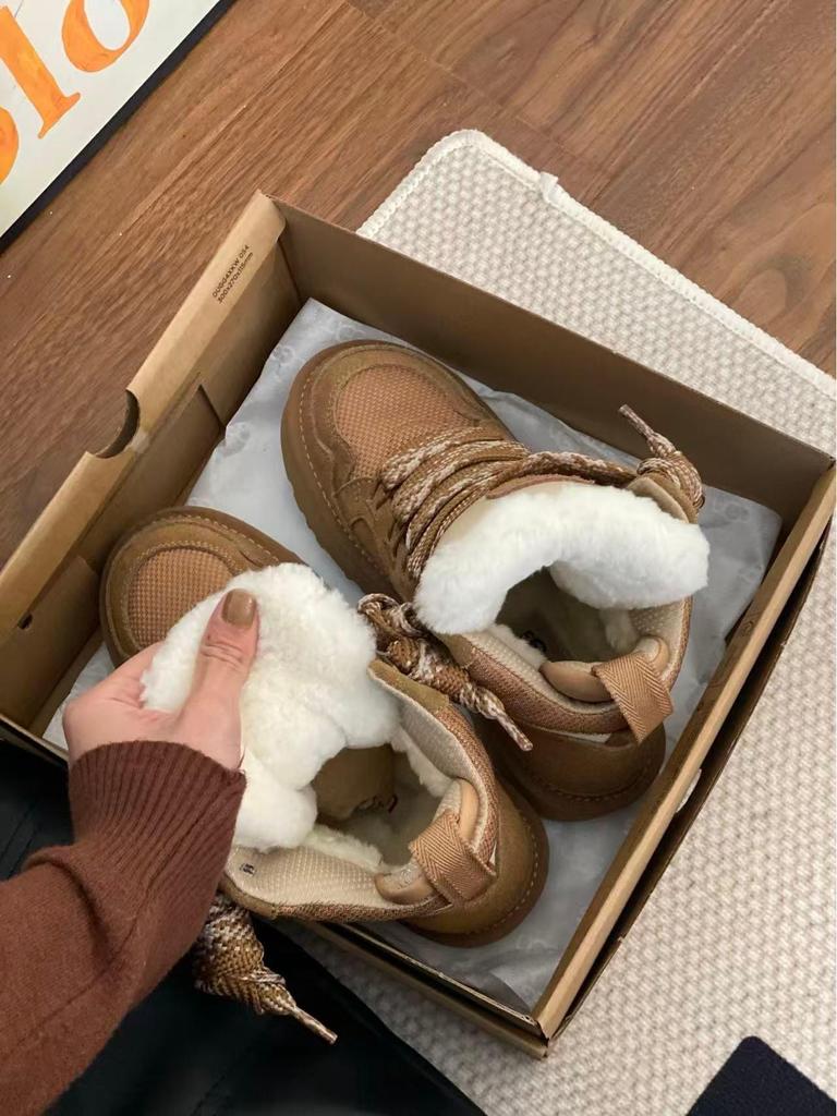 Henan Sangpo Casual High-Low Top Sheepskin Wool Shoes - Comfortable Thick Sole for Men & Women