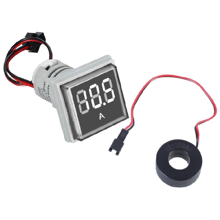 22mm Square Head Current Tester Gauge Digital Ammeter AC100A Current Meter LED Backlit Screen 0-100A Current Detector