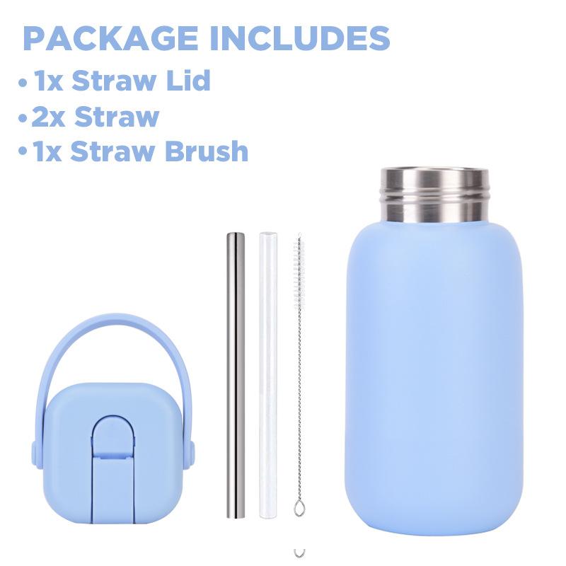 Borraccia Termica in Acciaio Inossidabile da 450/740ml con Manico, Cannuccia, Base in Silicone, Bicchieri da Bevuta Sottovuoto a Doppia Parete, Tazza Termica Sportiva