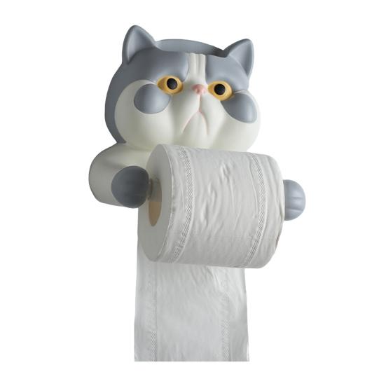 Toilet Paper Holder, Cat Shape Wall Mounted No Drilling Rack, with Phone Holder Multi-Purpose Bathroom Organizer