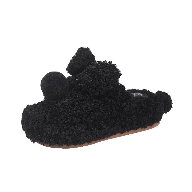 2025 autumn and winter new cartoon thick-soled fluffy slippers women wear open-toed plush home cotton slippers