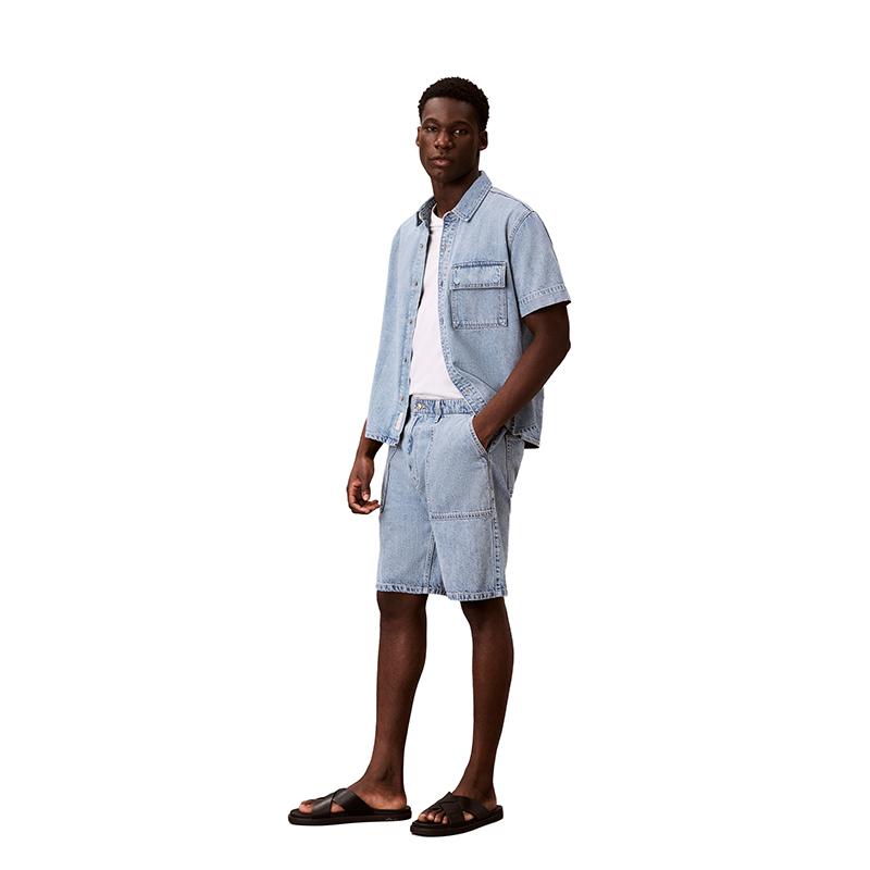 Calvin Klein Linen Blend American Trend Retro Drawstring Waist Light Denim Shorts Men shorts 4RF907G