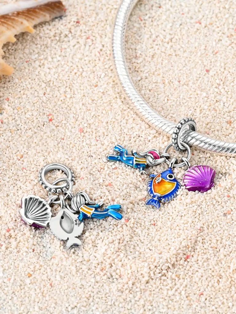 Charm copper Colors Blue Starfish Octopus Bead for Authentic Bracelets Do It Yourself Bead Charms Charm Bead Charms Jewellery Making Gift for Women ST