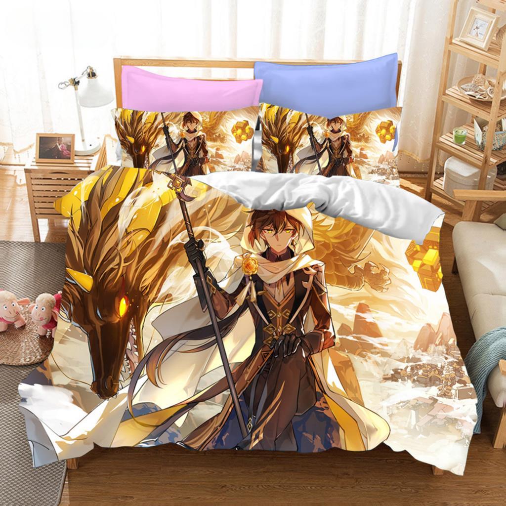 3D Game Genshin Impact Bedding Sets Keqing Xiao Duvet Cover Set 2_3 Pieces Boys Adults Single Full Queen King Size Bed Linen