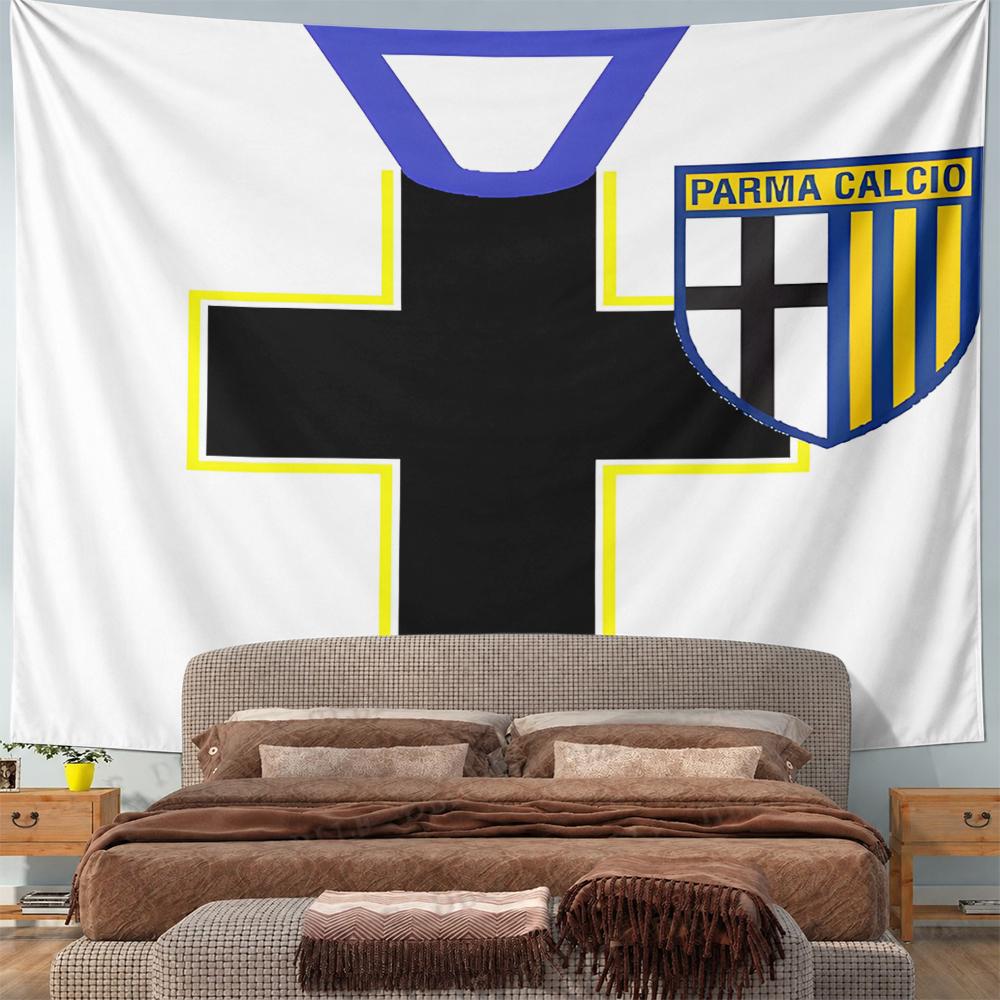 Parma Calcio Football Club Black Cross Shield Crest Wall Tapestry Yellow Blue Fan Decor for Man Cave Gift