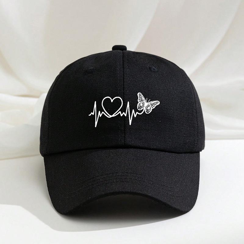 Printed Love Butterfly Baseball Cap, Seasonal Outdoor Duckbill Cap, Breathable and Adjustable Golf Sun Hat