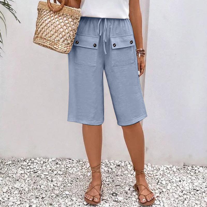 GMXIA Dámské módní ležérní jednobarevné kalhoty s vysokým pasem a capris