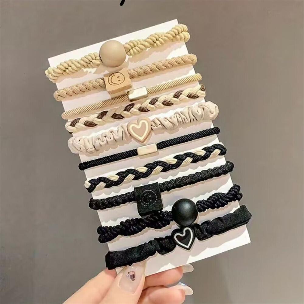 5/10/20 pièces Ensemble d'élastiques à cheveux style simple Corde à cheveux tressée Décoration cœur Chouchous Élastique Porte-queue de cheval Accessoires pour cheveux pour femmes